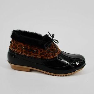 Justfab Evi Ankle Cold Weather Duck Boot Leopardino/Black Caviar Size 9 NEW